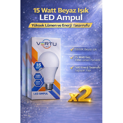 LED Ampul 15 Watt Beyaz I��k 6500K Y�ksek L�men E27 Duy Enerji Tasarruflu 2 Adet