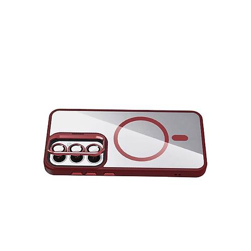Galaxy S24 FE Remim Lensli Magsafe Standl� Kapak - Bordo