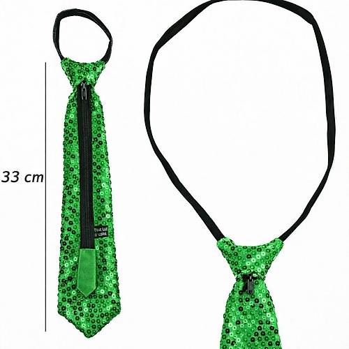 Ye�il Renk Pul Payetli I��lt�l� Parti Kravat� 33 cm