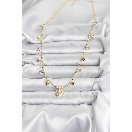 Pirin� Gold Renk Zirkon Ta�l� Kutup Y�ld�z� Model Kad�n Kolye