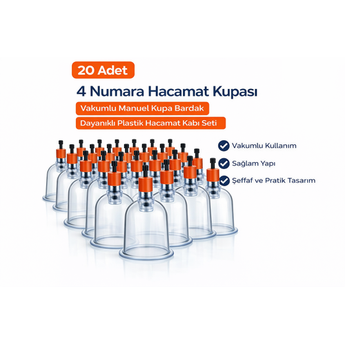 4 Numara Hacamat Kupas� 20 Adet Vakumlu Manuel Kupa Bardak Dayan�kl� Plastik Hacamat Kab�