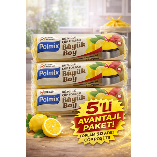 Polmix Limon Kokulu B�zg�l� B�y�k Boy ��p Torbas� 65x70 cm 10'lu 5 Paket Dayan�kl� S�zd�rmaz ��p Po�eti
