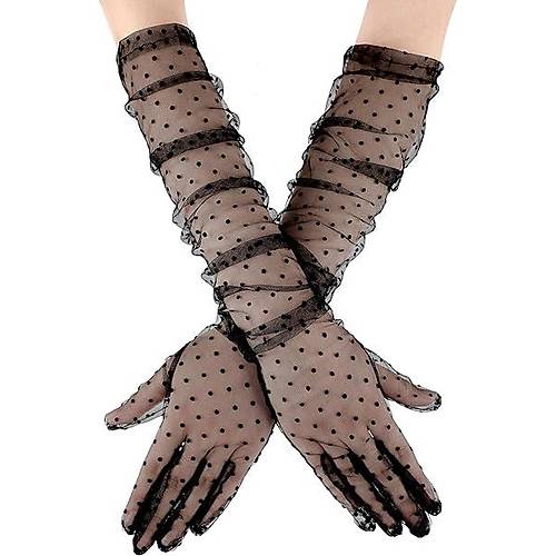 Uzun Boy Siyah Puantiyeli Siyah Renk Yeti�kin T�l Eldiven 55 cm