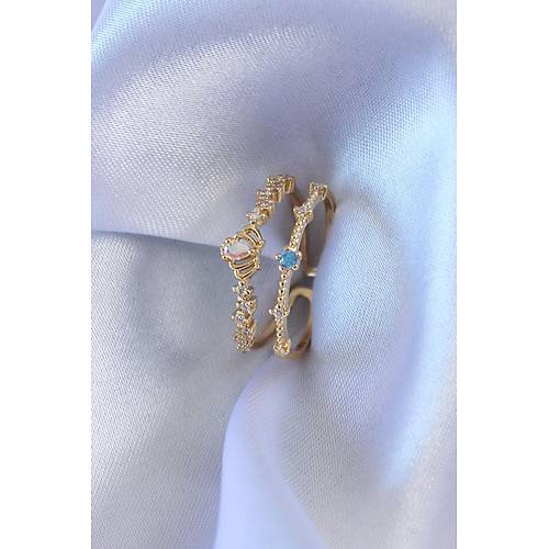 Gold Renk Zirkon Ta�l� Ta� Fig�r Pirin� Kad�n Y�z�k