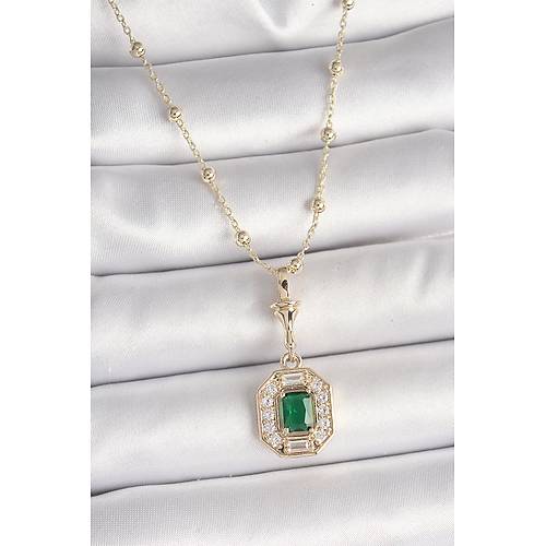 Pirin� Gold Renk Zirkon Ta�l� Top�uk Zincir Serenay Model Kad�n Kolye