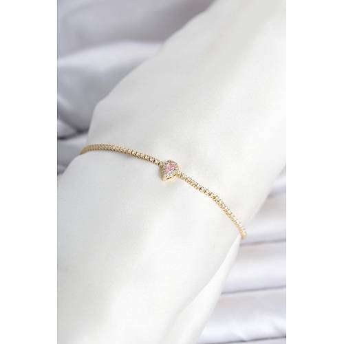 Pirin� Gold Renk Pembe Damla Model Su Yolu Kad�n Bileklik