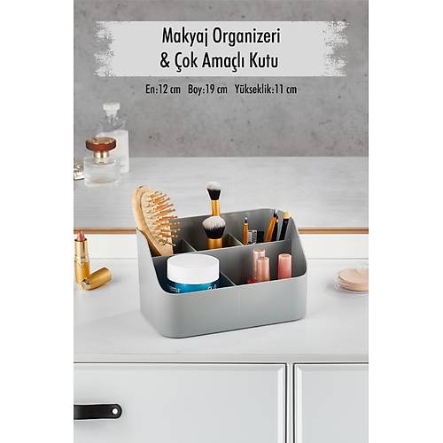 Gri Makyaj Kutusu & Kozmetik Organizeri & �ok Ama�l� Kutu