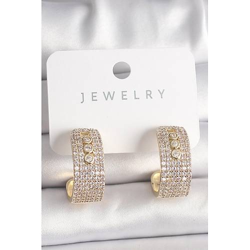 Pirin� Gold Renk Zirkon Ta�l� Halka Messika Model Kad�n K�pe