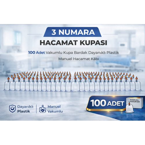 3 Numara Hacamat Kupas� 100 Adet Vakumlu Kupa Bardak Dayan�kl� Plastik Manuel Hacamat Kab�
