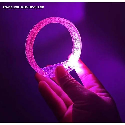 Pembe Led I��kl� Bask� Yap�labilen Pilli Bileklik Bilezik 1,5 cm Geni�lik