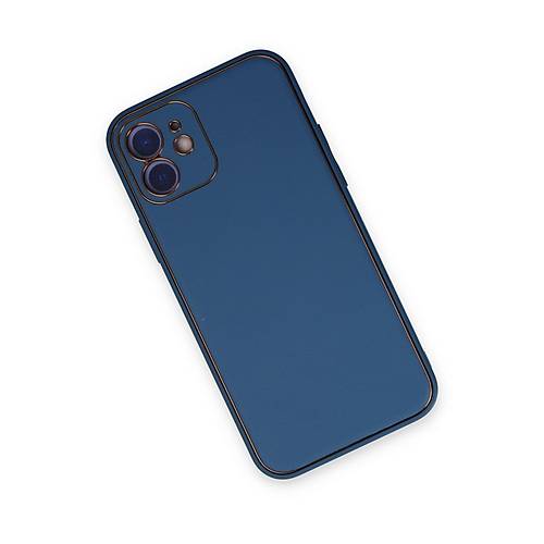 iPhone 12 K�l�f Coco Deri Silikon Kapak - A��k Mavi