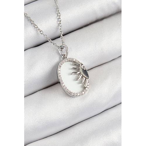 316L �elik Zirkon Ta�l� Yar�m G�ne� Model G�m�� Renk Kad�n Kolye