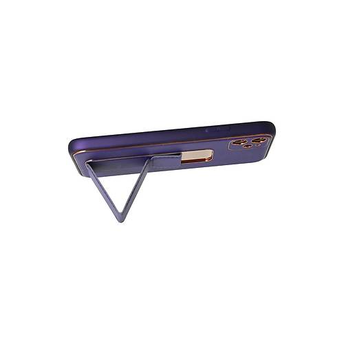 iPhone 12 K�l�f Coco Deri Standl� Kapak - Mor