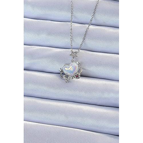 316L �elik Zincir G�m�� Renk Zirkon Ta�l� Gezegen G�r�n�ml� Kalp Kolye