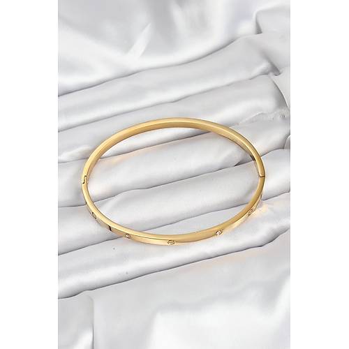 316L �elik Gold Renk Zirkon Ta�l� 65 mm �nce Kad�n Kelep�e Bileklik