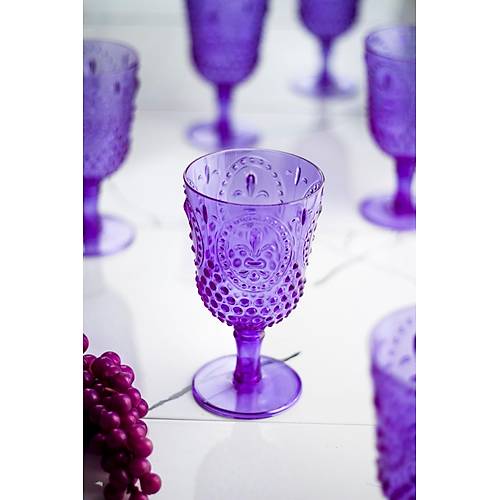 Akrilik Mor 6'l� Kadeh & Su Me�rubat Kahve Yan� Barda�� 450 ml ( Cam De�ildir )