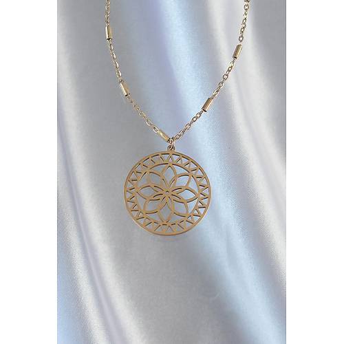 316L �elik Zincir Gold Renk Lotus Model Kolye