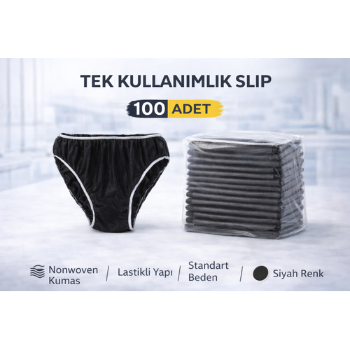 Tek Kullan�ml�k Slip 100 Adet Nonwoven Kuma� Siyah Lastikli Standart Beden
