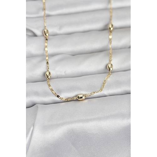 CM 14K Gold Renk Damla Top�uklu Zincir Model 60 cm Kad�n Kolye