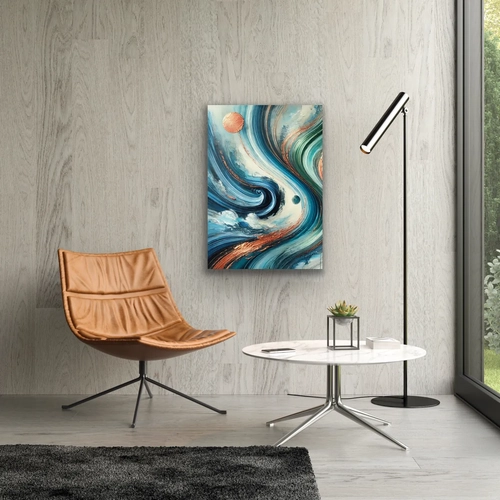 Turuncu Ye�il Mavi Soyut Kanvas Tablo 70x100cm