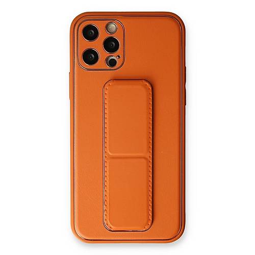 iPhone 12 Pro K�l�f Coco Deri Standl� Kapak - Turuncu