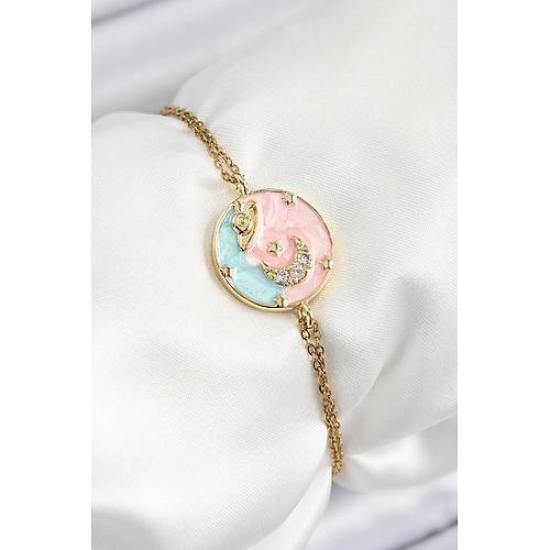 316L �elik Zincir Mineli Sanatsal Portre Zirkon Ta�l� Gezegen Model Gold Renk Kad�n Bileklik