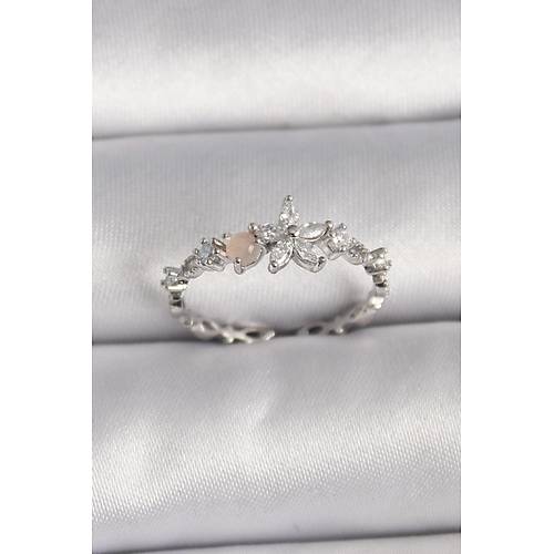 Pirin� G�m�� Renk Zirkon Ta�l� �i�ek Model Ayarlanabilir Y�z�k