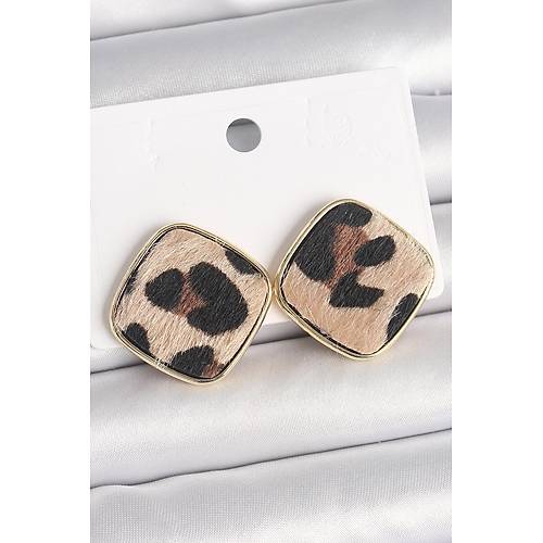 Pirin� Gold Renk Kare Leopar Model Kad�n K�pe