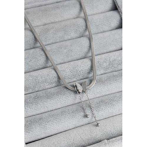 316L �elik G�m�� Renk �talyan Zincir Model Simli Kelebek Fig�r Kad�n Kolye