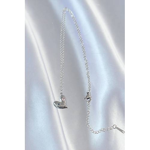 316L �elik Zincir G�m�� Renk Renkli Zirkon Ta�l� Kalp Kolye