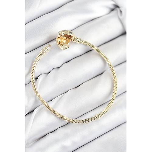 Pirin� Charm Zirkon Ta�l� Kalp Model Gold Renk Kad�n Bileklik