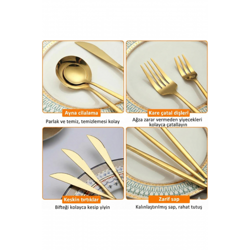 36 Par�a L�ks Gold Paslanmaz �elik �atal Ka��k B��ak Tak�m�