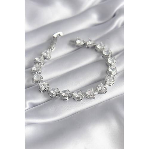 Pirin� G�m�� Renk Zirkon Ta�l� Kalp Model VIP Seri Kad�n Bileklik