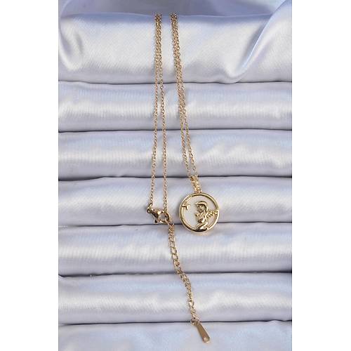 316L �elik Zincir Alt�n Renk Zirkon Ta�l� Mineli Melek Kolye