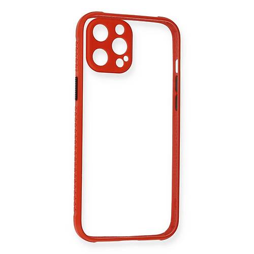 iPhone 12 K�l�f Miami �effaf Silikon - K�rm�z�