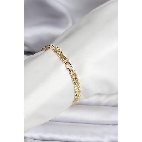 14K Gold Renk Kaplama Lazerli Zincir Model CM Kad�n Bileklik