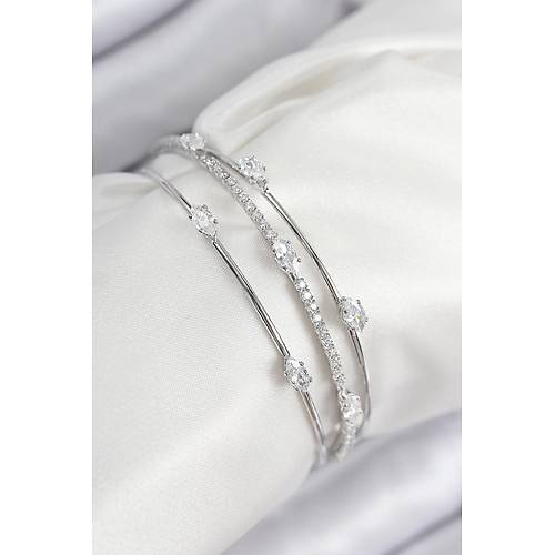 Pirin� Zirkon Ta�l� Su Yolu Model G�m�� Renk Kad�n Bileklik