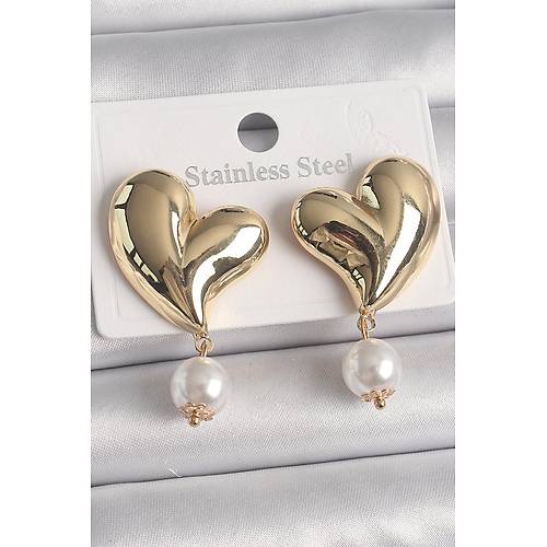 Pirin� Gold Renk Kalp Model Sallant� �nci Detay Kad�n K�pe