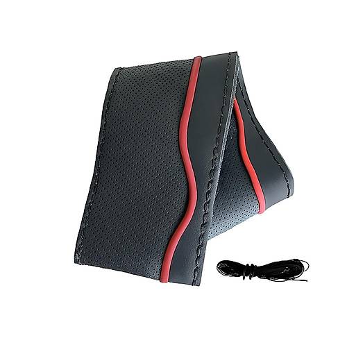 L�x Desenli Deri Dikme Direksiyon K�l�f� 38-40cm Siyah-Bordo �eritli OND377