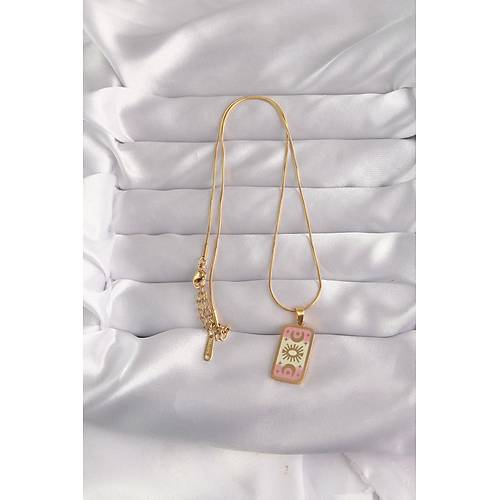 316L �elik Gold Renk Kar���k Mineli Ay Fig�r Tarot Kolye