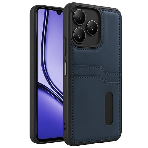 Realme Note 50 4G K�l�f Sara Kartvizitli Deri K�l�f - Lacivert