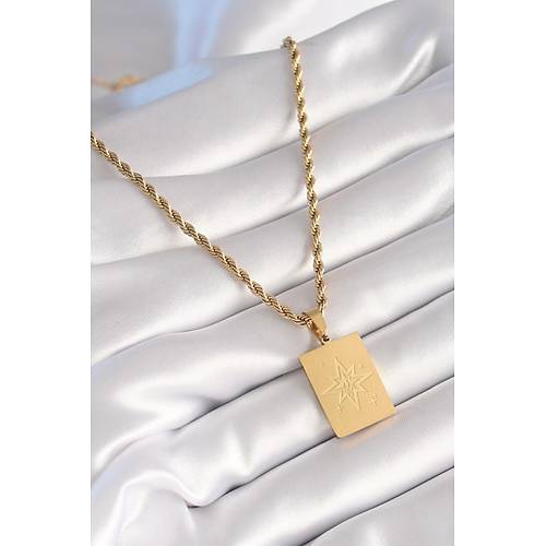 316L �elik Gold Renk Burgu Zincir Kutup Y�ld�z� ��leme Plaka Fig�r Kad�n Kolye