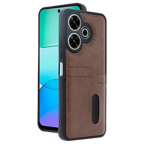 Redmi 13 4G K�l�f Sara Kartvizitli Deri K�l�f - Taba