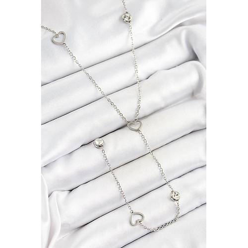 316L �elik Zirkon Ta�l� Kalp Fig�rl� Y Model G�m�� Renk Kad�n Kolye