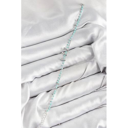 Pirin� Zirkon Ta�l� Mavi Boncuklu Model G�m�� Renk Kad�n Bileklik