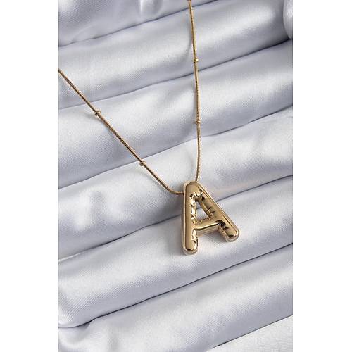 316L �elik Gold Renk Bubble "A" Harf Model Kad�n Kolye