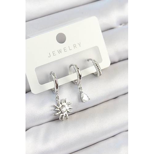 Pirin� Zirkon Ta�l� G�ne� Model G�m�� Renk 3'l� �ift Kad�n K�pe Set