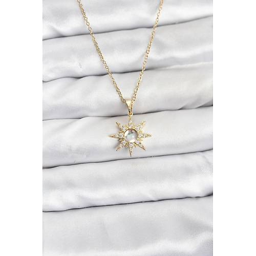 316L �elik Zincir Gold Renk Kutup Y�ld�z� Model Zirkon Ta�l� Kad�n Kolye