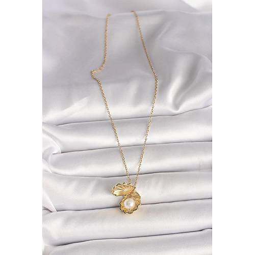 316L �elik Gold Renk Zincir A��l�r �ncili Midye Model Kad�n Kolye