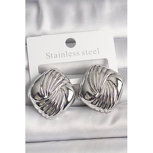 Pirin� G�m�� Renk ��lemeli Kare Model Kad�n K�pe